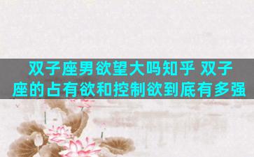 双子座男欲望大吗知乎 双子座的占有欲和控制欲到底有多强